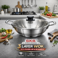 3 Induction Layer Wok With Glass Lid & SS
