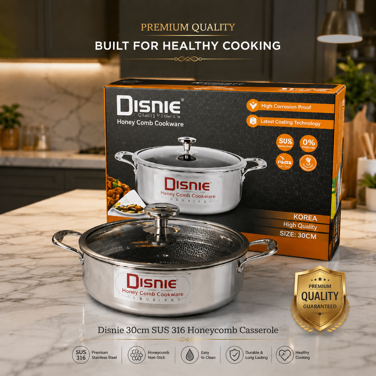 🍲 Disnie 30cm SUS 316 Honeycomb Casserole