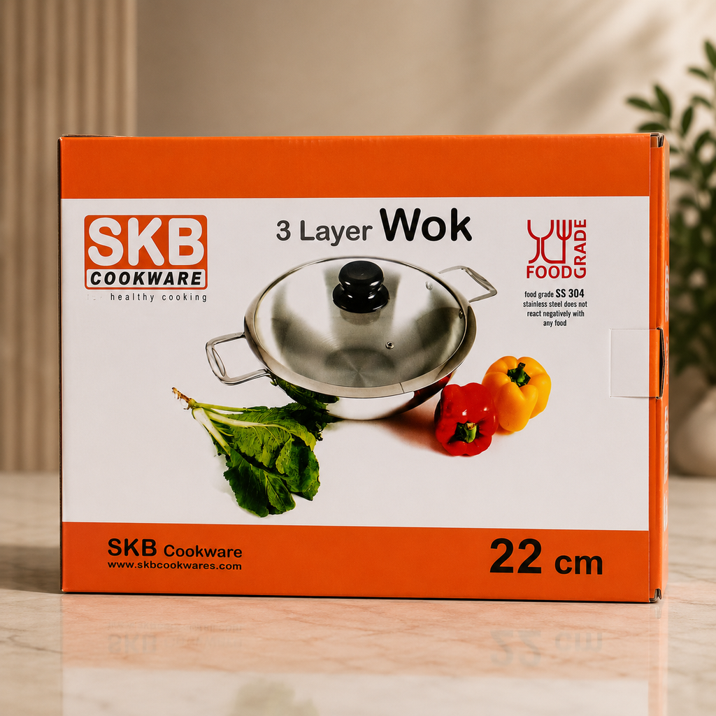 3 Induction Layer Wok With Glass Lid & SS
