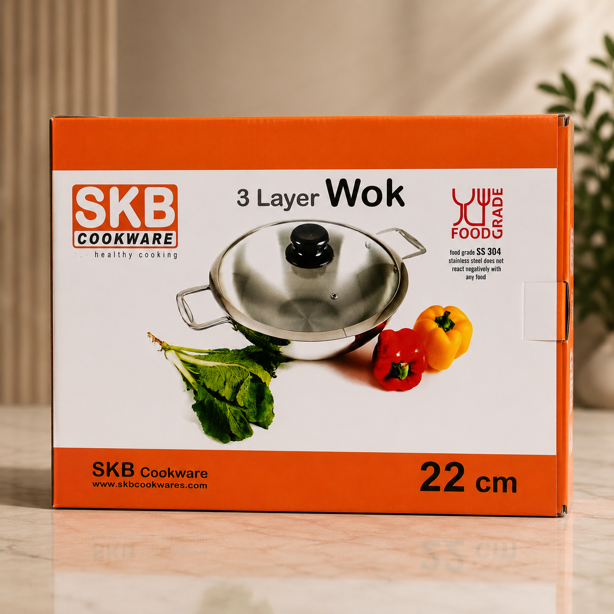 3 Induction Layer Wok With Glass Lid & SS