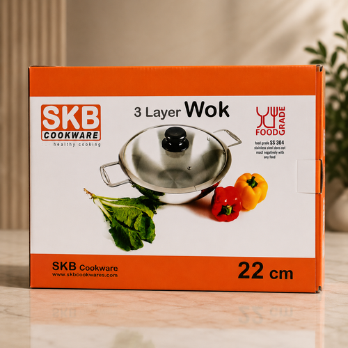 3 Induction Layer Wok With Glass Lid & SS